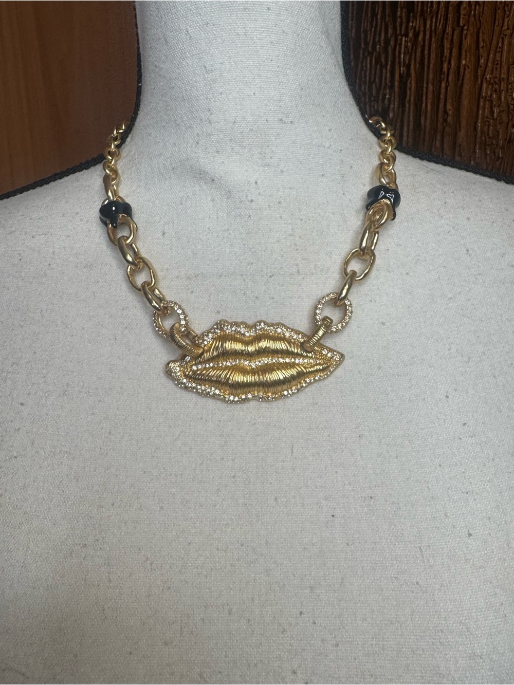 Schiaparelli Gold-Tone Lip Pendant Necklace with Crystal Accents - Women Jewelry